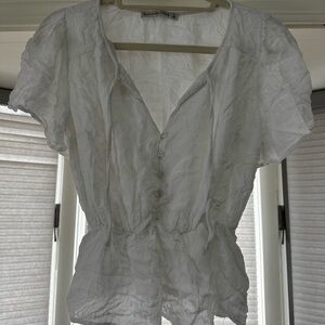 White Lightweight Button-Front Women's Top with Short Sleeves
